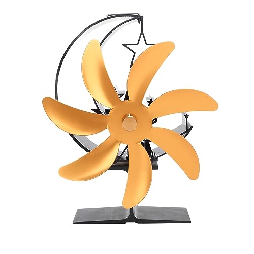 CHEOTIME Log Burner Fan Heat Powered Stove Fan 7 Blade Moon Model Silent Operation Circulating Warm Air Highly Efficient Log Burner Fan For Wood Stove Accessories (Gold) von CHEOTIME
