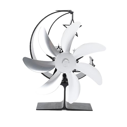 CHEOTIME Log Burner Fan Heat Powered Stove Fan 7 Blade Moon Model Silent Operation Circulating Warm Air Highly Efficient Log Burner Fan For Wood Stove Accessories (Silver) von CHEOTIME