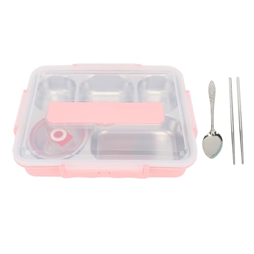 CHEOTIME Lunch Box with Lid, 5 Compartments Heat Preservation Portable Stainless Steel Lunch Container Box with Chopsticks Spoon Soup Bowl for Work Travel (pink) von CHEOTIME