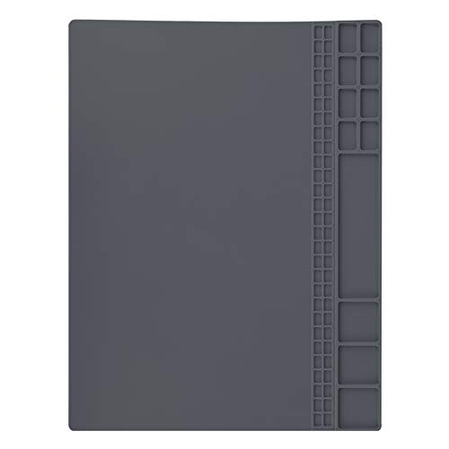 CHEOTIME Silikon Lötmatte, Elektronikmatte, Lötpad, hitzebeständig bis 932 °F, magnetische Arbeitsmatte, Silikon Reparaturmatte mit Maßstab und Schraubenposition zum Löten (Grau) von CHEOTIME