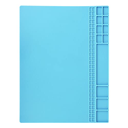 CHEOTIME Silikon Lötmatte, Elektronikmatte, Lötpad, hitzebeständig bis 932 °F, magnetische Arbeitsmatte, Silikon Reparaturmatte mit Maßstab und Schraubenposition zum Löten (Hellblau) von CHEOTIME