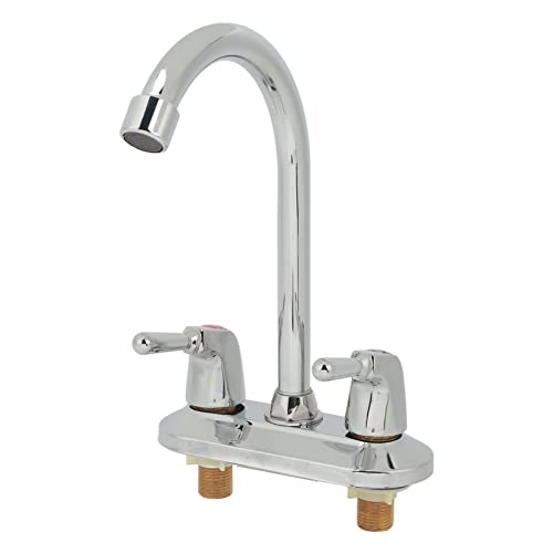 CHEOTIME Spüle Wasserhahn 2 Griff 2 Löcher Deck Platte Design Silber Premium Kupfer Heißer Kaltwasserbeckenmischer Hahn für Badezimmer Küche von CHEOTIME