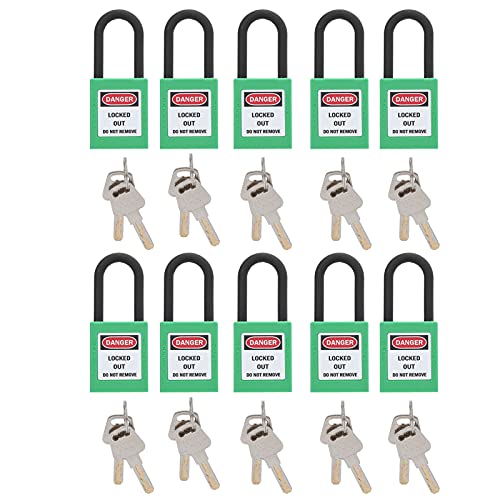 Cheotime 10pcs Lockout -Tagout -Schlösser, Sicherheitsvorhängeschloss -Set mit Nylon -Häppich und wichtiger Stützungsmerkmal Industriepadlock für elektrische mechanische (Grün) von CHEOTIME
