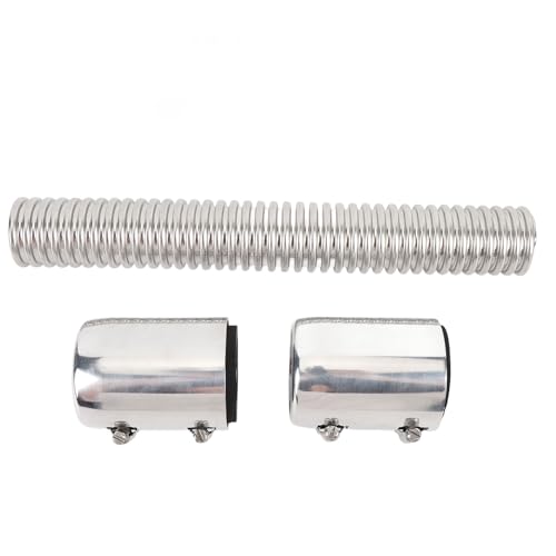 Cheotime 12 Zoll Flexibler Kühlerschlauch, Edelstahl Stahl Wasserschläuche Adapterkühlmittelkühler Kühler Kit mit 2pcs Chromkappen für 1 3/4in 1 1/2in 1 1/4in Schläuche (Silber) von CHEOTIME