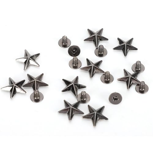 Cheotime 50 Set Star Studs, Sternform Niete Bastelstudentknopf Zinklegierung Nieten mit Schrauben Metall Leder Handwerk DIY für Schuhe Taschen Kleidung Dekoration (Silberschwarz) von CHEOTIME