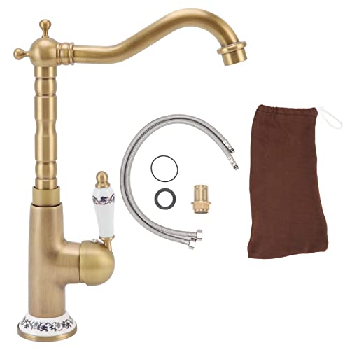 Cheotime Antique Messing Küchenspüle Wasserhahn, eingriff europäischer Antiquitätenstangen Wasserhahn einzelner Lochmixer mit 360 ° drehbarer langer Kurve Badezimmer Badhouse (Antiquität) von CHEOTIME