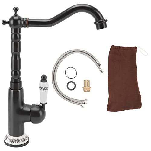Cheotime Antique Messing Küchenspüle Wasserhahn, eingriff europäischer Antiquitätenstangen Wasserhahn einzelner Lochmixer mit 360 ° drehbarer langer Kurve Badezimmer Badhouse (Schwarz) von CHEOTIME