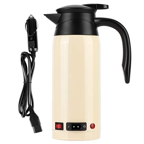 Cheotime Car Electric Kessel für Reisekessel, 12 V/24 V kleiner elektrischer Wasserkessel mit Zigarettenheller, Multi-Temp-Steuerung 800 ml tragbarer Autowasserkessel zum Brauen (Beige) von CHEOTIME