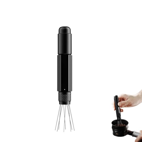 Cheotime MHW 3Bomber Retractable WDT Werkzeug, Espresso Verteilungswerkzeug mit Geschäft, einstellbares Kaffee Rührwerkzeug für Barista, 0,4 mm 8 Edelstahlnadeln extra (Schwarzer T6188B) von CHEOTIME