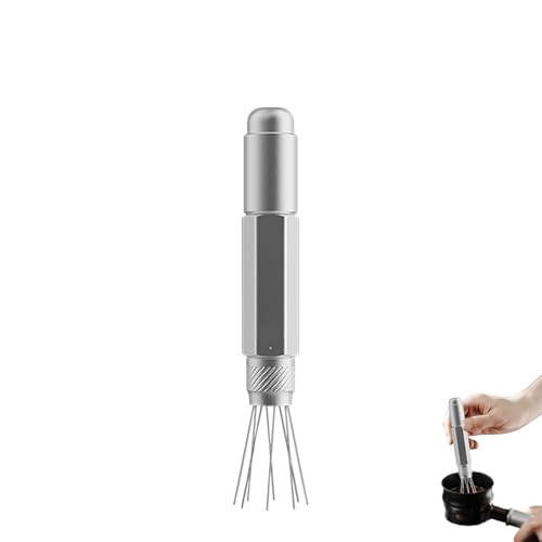 Cheotime MHW 3Bomber Retractable WDT Werkzeug, Espresso Verteilungswerkzeug mit Geschäft, einstellbares Kaffee Rührwerkzeug für Barista, 0,4 mm 8 Edelstahlnadeln extra (Silber T6189s) von CHEOTIME