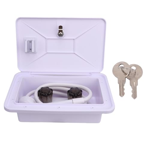 Cheotime RV Duschbox -Kit, abschließbares Gehäuse mit 1,5 mem Schlauch und rotierender Wasserhahn für heißes/kaltes Wasser, Außen -Duschlösung für s (Weiß) von CHEOTIME