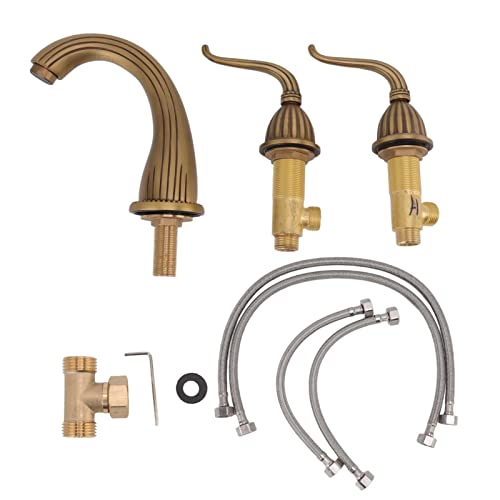 Cheotime weit verbreitete Waschbecken Wasserhahn, 3 Loch Deck Mount Waschtischbeckenmischhahn mit Schlauchabflussbaugruppe Antique Messing Doppelhebelgriff für Zuhause von CHEOTIME