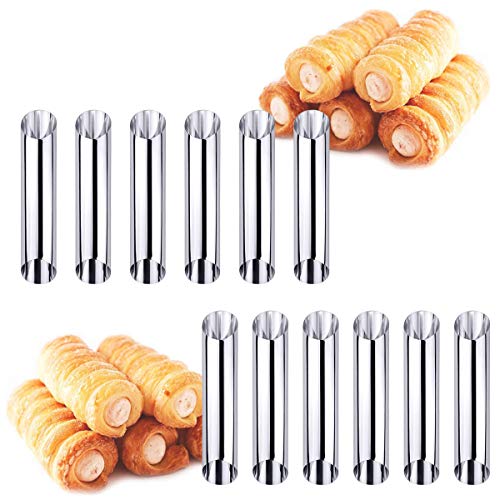 CHEPL Cannoli Backform 12PCS Backen Formen Cannoli Rohre Molds Edelstahl Schraube Croissant Horn Tubes Creme Rolle Kuchen Gebäck Spirale Horn Backform von CHEPL