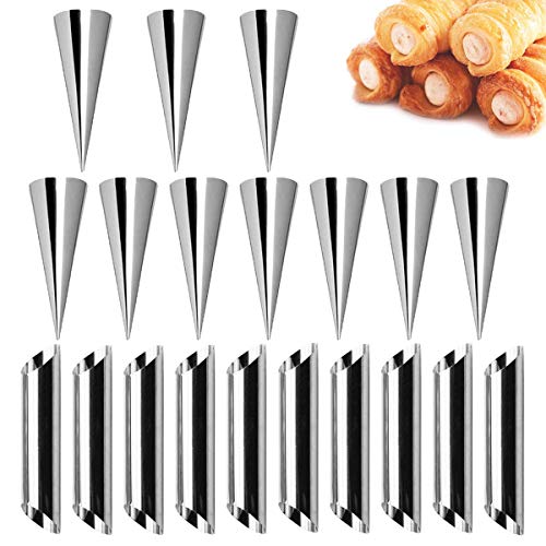 CHEPL Cannoli Backform 20PCS Backen Formen Cannoli Rohre Molds Edelstahl Schraube Croissant Horn Tubes Creme Rolle Kuchen Gebäck Spirale Horn Backform von CHEPL