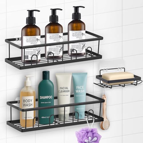 CHEPULA Duschablage ohne Bohren, 3 Stück Premium Duschregal mit Großer Kapazität, Schnell Trocknende Rostfreie Duschgel Halterung Ablage Dusche, Langlebige Shampoo Badezimmer Organizer, Schwarz von CHEPULA
