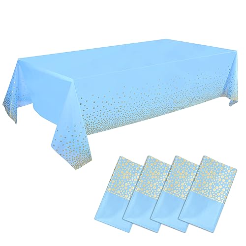 CHEPULA Einweg Tischdecke, [4 Stück] Wasserdicht Geburtstag Tischdecken, Rechteckig Tischtuch Geeignet für Party, Kindergeburtstag, Hochzeit, Weihnachten, 137 x 274 cm, Blau & Gold von CHEPULA