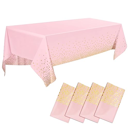 CHEPULA Einweg Tischdecke, [4 Stück] Wasserdicht Geburtstag Tischdecken, Rechteckig Tischtuch Geeignet für Party, Kindergeburtstag, Hochzeit, Weihnachten, 137 x 274 cm, Rosa & Gold von CHEPULA