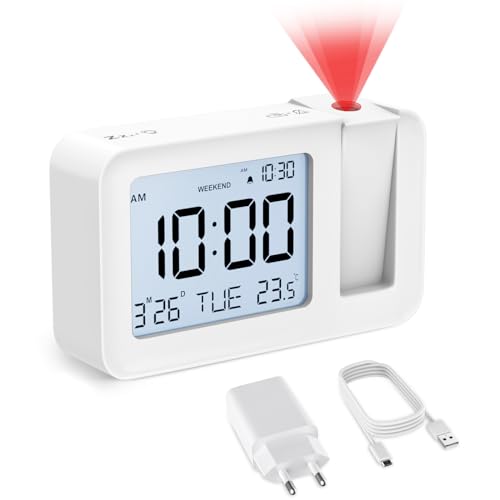 CHEREEKI Projektionswecker, Wecker mit Innentemperatur, 4 einstellbare Projektionshelligkeit, 9 Minuten Schlummerfunktion, Digitaler Wecker geeignet für Büro und Schlafzimmer von CHEREEKI