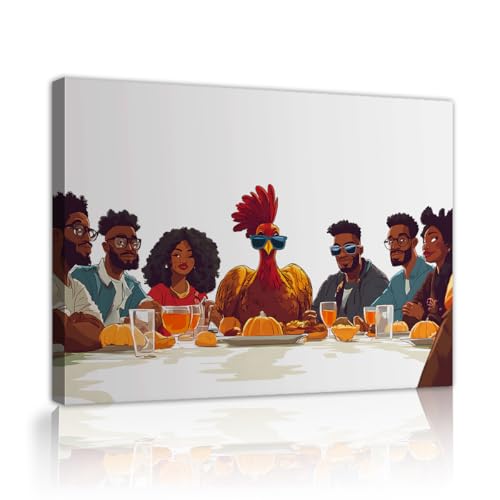 CHERHERART Hahn Leinwand Wandkunst Bild Esszimmer Szene Leinwanddrucke Poster Malerei für modernes Zuhause Wohnzimmer Schlafzimmer Küche Dekor 75x100cm Innenrahmen von CHERHERART