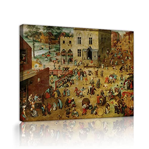 CHERHERART Leinwand Wandkunst Pieter Bruegel - Kinderspiele Malerei Kunstwerk Druck auf der Leinwand für Kinderzimmer HD Qualität Bild Wanddekor 40x50cm Innenrahmen von CHERHERART