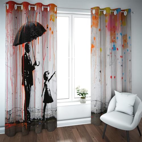 CHERHERART Regenbogen-Regendruck-Vorhänge für die Wärmereduzierung im Kinderzimmer Moderne Fensterbehandlungen mit Tülle für das Klassenzimmer im Wohnzimmer 2xB140xH225 von CHERHERART