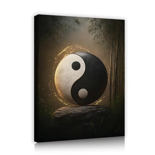 CHERHERART Ruhe Zen Leinwand Poster Drucke Bild Yin Yang Bagua Leinwand Wandkunst Malerei für Wohnzimmer Büro Arbeitszimmer Esszimmer Dekor 30x40cm Innenrahmen von CHERHERART