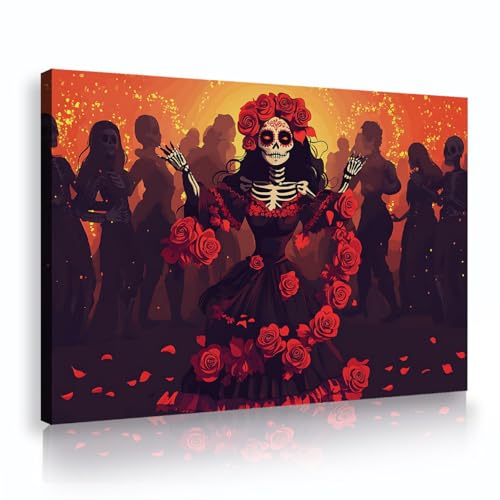 CHERHERART Skelett Blume Tanz Leinwand Wandkunstdrucke Schöne rote Rose Totenköpfe Frau Leinwand Bild Kunstwerk für Wohnen Büro Essen 70x100cm Innenrahmen CHERHERART Skelett Blume Tanz Leinwand Wandkunstdrucke Schöne rote Rose Totenköpfe Frau Leinwand Bild Kunstwerk für Wohnen Büro Essen 70x100cm Innenrahmen von CHERHERART