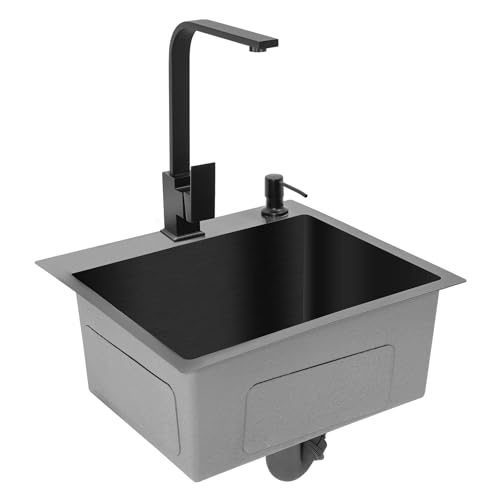 40 * 45cm Küchenspüle Edelstahl Einbauspüle, SpüLbecken KüChe Waschbecken, mit Wasserhahn Seifenspender, Spülbecken Spüle 1 Becken 40 * 45cm Küchenspüle Edelstahl Einbauspüle, SpüLbecken KüChe Waschbecken, mit Wasserhahn Seifenspender, Spülbecken Spüle 1 Becken von CHERIPOLI