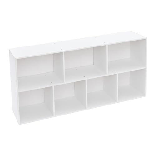7 Fächern Aufbewahrungsregal Aufbewahrungsrega Bücherregal Standregal multifunktionales Massivholz Vintage Regal Bücherschrank für Schlafzimmer Büro Kinderzimmer (Warmweiß, 120 × 24 × 60 cm) von CHERIPOLI