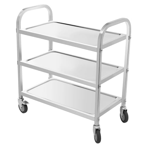 CHERIPOLI 3 Borde 4 Räder Servierwagen Küchenwagen, Edelstahl Rollwagen Speisewagen, Transportwagen Service Wagen, für Restaurant Hotel Schul Küche (Small) von CHERIPOLI