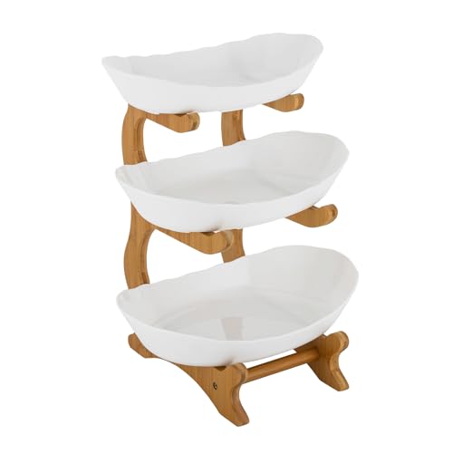 CHERIPOLI 3-stöckig Obstschale, Obstkorb, Servierständer Servierschale, mit zusammenklappbaren Sturdier Stand, für Obst Gemüse Snack Nüsse Dessert Kuchen Tablett für Party Hochzeit von CHERIPOLI