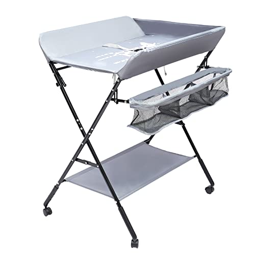 CHERIPOLI klappbare Wickelkommode Wickeltisch, Baby Wickelkombi, mit Wickelauflage Sicherheitsgurt und Ablagefächern, platzsparend stabil (mit Rädern) von CHERIPOLI