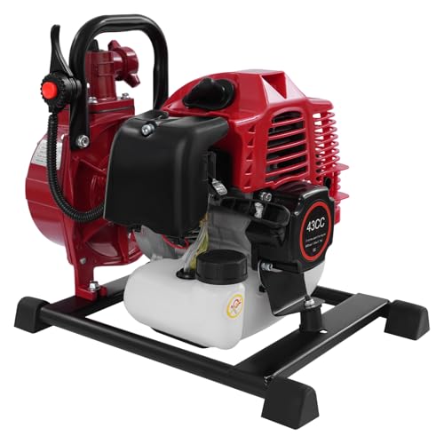 Benzin Wasserpumpe, 2-Takt 1.25KW 1.7HP 43CC Wasserförderpumpe Tragbare Wasserpumpe Einzylinder Benzinwasserpumpe Luftgekühlt Wasserförderpumpe Schmutzwasserpumpen für Tankfüllung, Bewässerung von CHERIREN