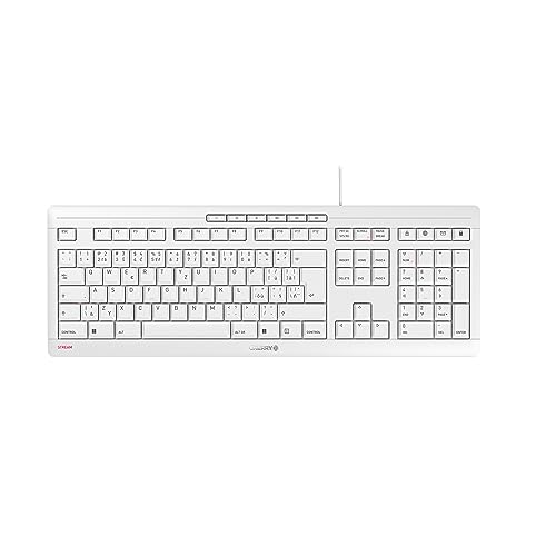 CHERRY STREAM KEYBOARD, Kabelgebundene Tastatur, Tschechisches/Slowakisches Layout (QWERTZ/QWERTY), Leises & Einzigartiges Tippgefühl, Flaches Design, Weiß-Grau von CHERRY