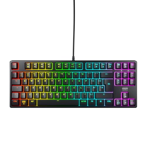 CHERRY XTRFY K4V2 TKL, Kabelgebundene Gaming-Tastatur ohne Nummernblock, UK-Layout (QWERTY), Anpassbare RGB-Beleuchtung, Mechanische MX2A RED Switches, Schwarz von CHERRY XTRFY