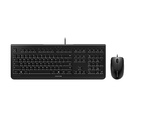 CHERRY DC 2000, Kabelgebundenes Tastatur-Maus-Set, EU-Layout (QWERTY), Plug & Play über je 1 USB-Anschluss, Flaches Design, Symmetrische Maus, Schwarz von CHERRY