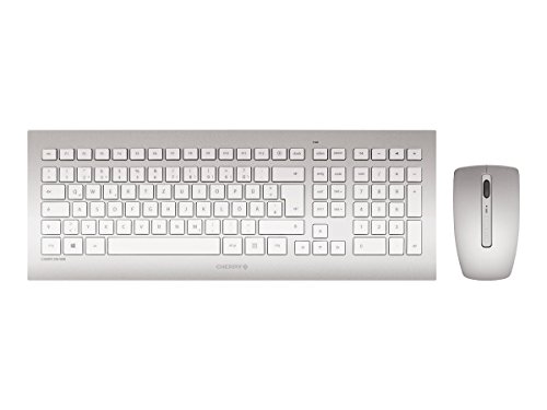 CHERRY DW 8000, kabelloses Tastatur- und Maus-Set, Schweizer Layout (QWERTZ), batteriebetrieben, ultraflache Tastatur, 3 Tasten-Maus mit Infrarotsensor, Weiß-Silber von CHERRY