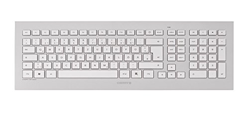 CHERRY DW 8000, kabelloses Tastatur- und Maus-Set, Französisches Layout (AZERTY), batteriebetrieben, ultraflache Tastatur, 3 Tasten-Maus mit Infrarotsensor, Weiß-Silber von CHERRY