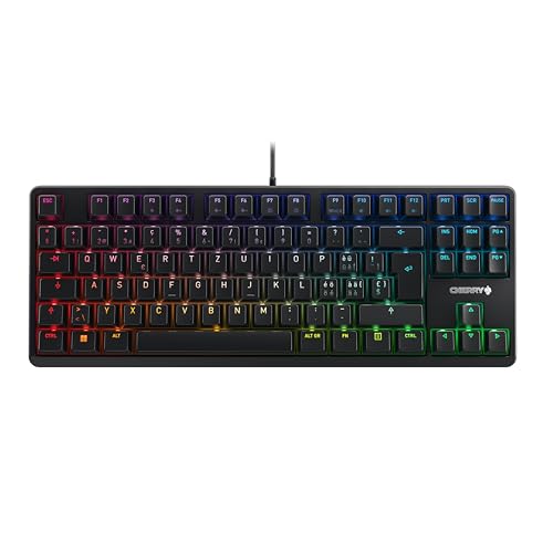 CHERRY G80-3000N RGB TKL, Mechanische Gaming-Tastatur mit RGB-Beleuchtung, Schweizer Layout (QWERTZ), Kabelgebunden, Original MX SILENT RED Switches, Schwarz von CHERRY