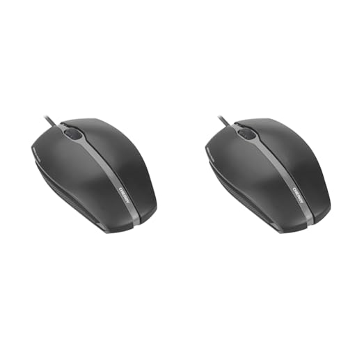 CHERRY GENTIX Corded Optical Mouse, kabelgebundene Maus mit 3 Tasten und hochauflösenden optischem 1000 DPI Sensor, geeignet für Rechts- und Linkshänder, gummierte Seiten, schwarz (Packung mit 2) von CHERRY