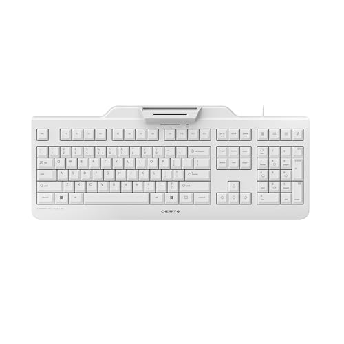 CHERRY KC 1000 SC, Kabelgebundene Security-Tastatur mit integriertem Kartenleser, EU-Layout (QWERTY), Plug & Play (USB-A), Flaches Design, Weiß-Grau von CHERRY