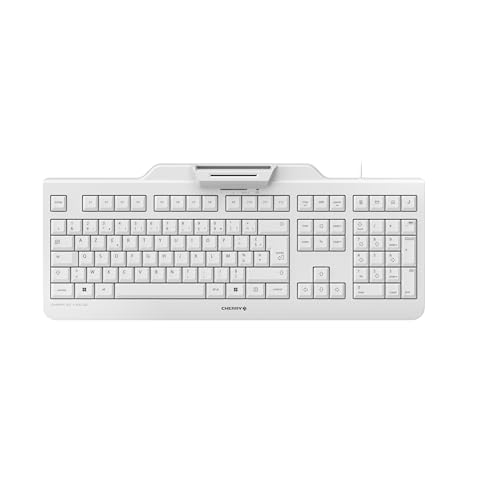 CHERRY KC 1000 SC, Kabelgebundene Security-Tastatur mit integriertem Kartenleser, Belgisches Layout (AZERTY), Plug & Play (USB-A), Flaches Design, Weiß-Grau von CHERRY