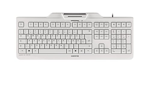 CHERRY KC 1000 SC, EU-Layout, QWERTY Tastatur, kabelgebundene Security-Tastatur mit integriertem Chipkarten-Terminal, Blauer Engel, Weiß-Grau von CHERRY