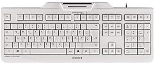 CHERRY KC 1000 SC, US-Layout, QWERTY Tastatur, kabelgebundene Security-Tastatur mit integriertem Chipkarten-Terminal, Blauer Engel, Weiß-Grau von CHERRY