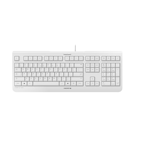 CHERRY KC 1000, Kabelgebundene Tastatur, Spanisches Layout (QWERTY), Plug & Play über USB-Anschluss, Flaches Design, Flüsterleiser Tastenanschlag, Weiß-Grau von CHERRY