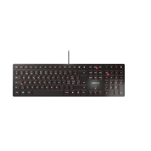 CHERRY KC 6000 SLIM, Ultraflache Design-Tastatur, Schweizer Layout (QWERTZ), Kabelgebunden (USB-A Anschluss), Leise Tasten, Langlebige Beschriftung, Schwarz von CHERRY