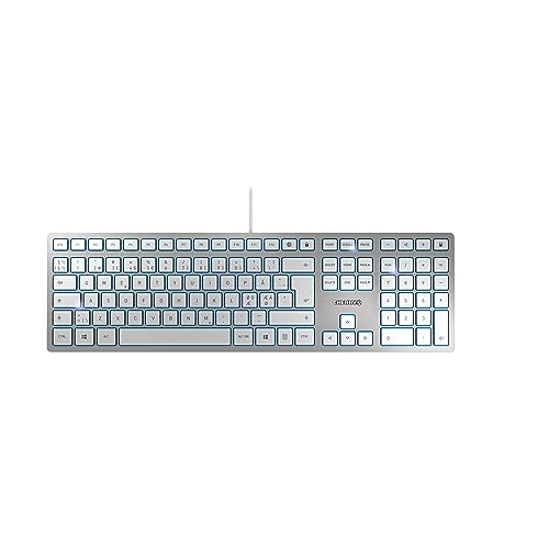 CHERRY KC 6000 SLIM, Ultraflache Design-Tastatur, Pan-Nordisches Layout (QWERTY), Kabelgebunden (USB-A Anschluss), Leise Tasten, Langlebige Beschriftung, Silber von CHERRY