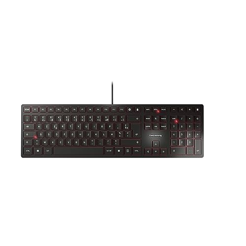 CHERRY KC 6000 SLIM, Ultraflache Design-Tastatur, Französisches Layout (AZERTY), Kabelgebunden (USB-A Anschluss), Leise Tasten, Langlebige Beschriftung, Schwarz von CHERRY