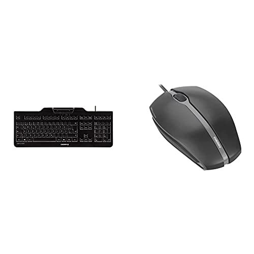 CHERRY KC1000 SC Corded Security Keyboard USB ultraflat Black mit integriertem Smartcard-Terminal (DE), schwarz, JK-A0100DE-2 & ERRY GENTIX Corded Optical Mouse Schwarz von CHERRY