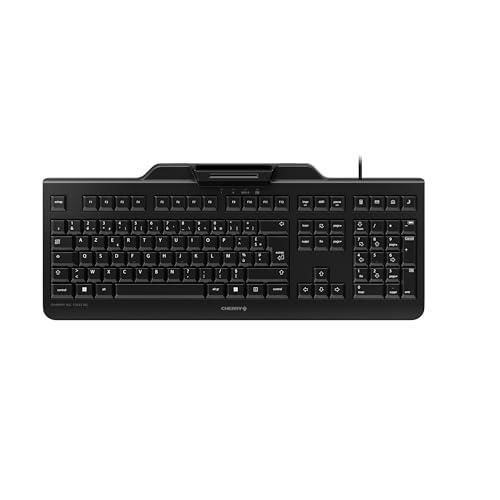 CHERRY KC 1000 SC, Kabelgebundene Security-Tastatur mit integriertem Kartenleser, Belgisches Layout (AZERTY), Plug & Play (USB-A), Flaches Design, Schwarz von CHERRY